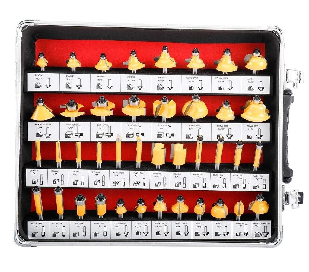 100PCS Router Bit Set for Woodworking (1/4" Shank, Tungsten Carbide)