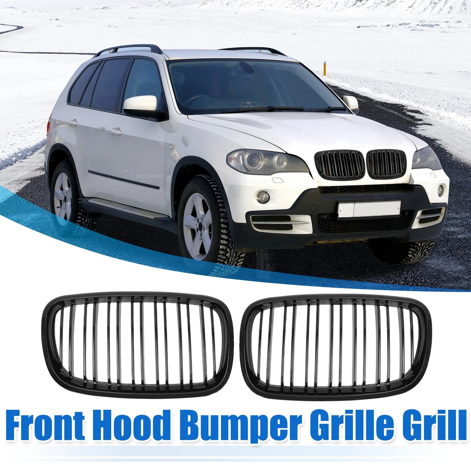 Hood Bumper Grille Pair Front for BMW X5 X6 E70 (2007–2013) Double Slat