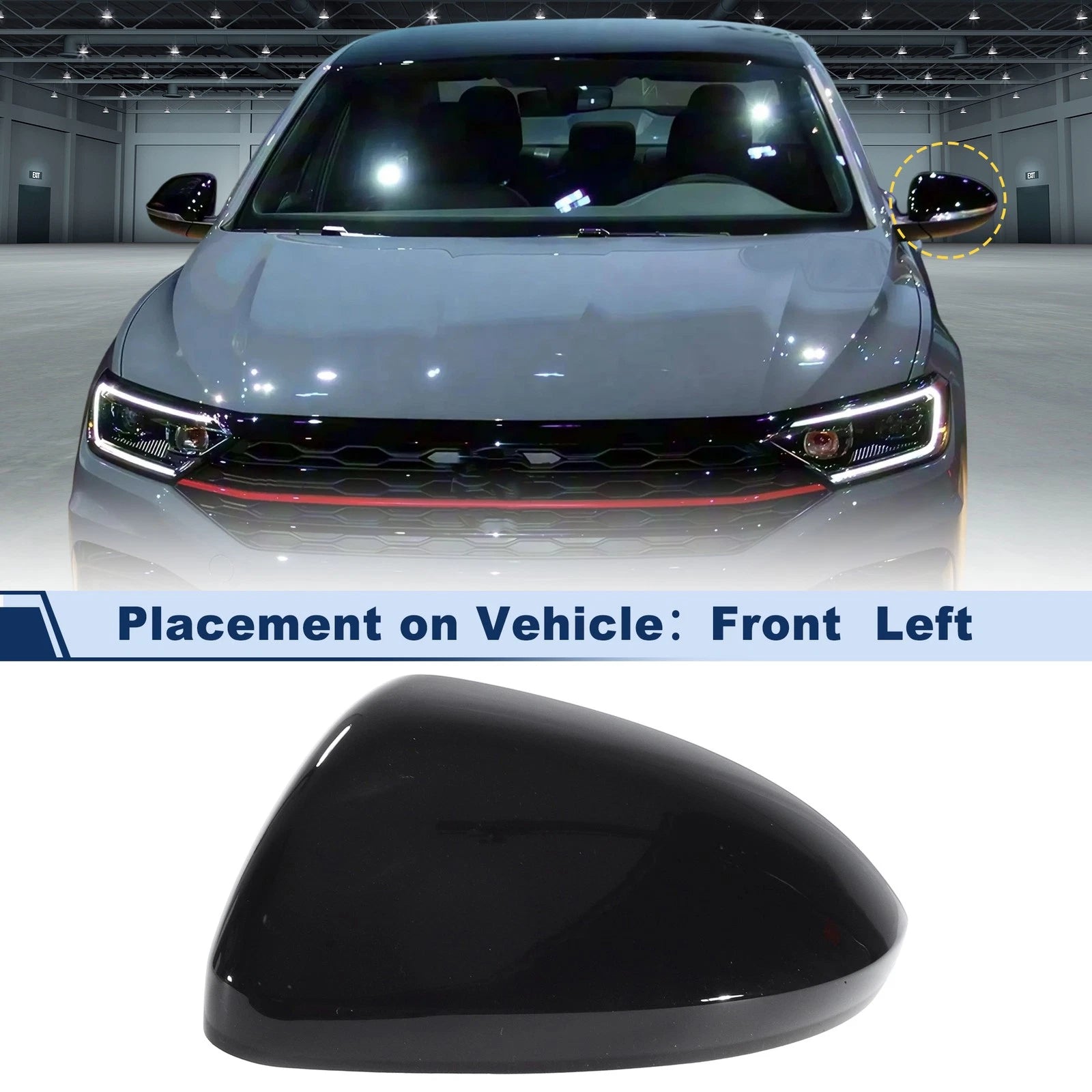 Left Side Mirror Cover Cap Replacement No-Turn Signal for Volkswagen Jetta (2019–2025)