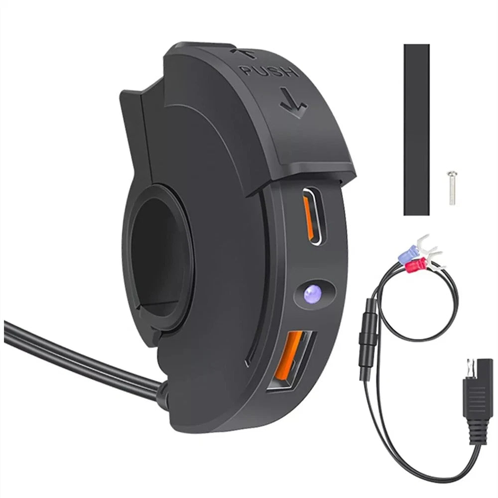 Dual USB Fast Charger Adapter for Motorcycle Handlebar Mount (Universal)