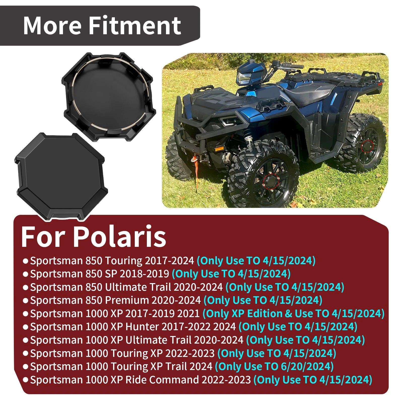 2 Pack Center Hub Wheel Cap 1521999-458 for Polaris Sportsman SP 850 (2018–2019)