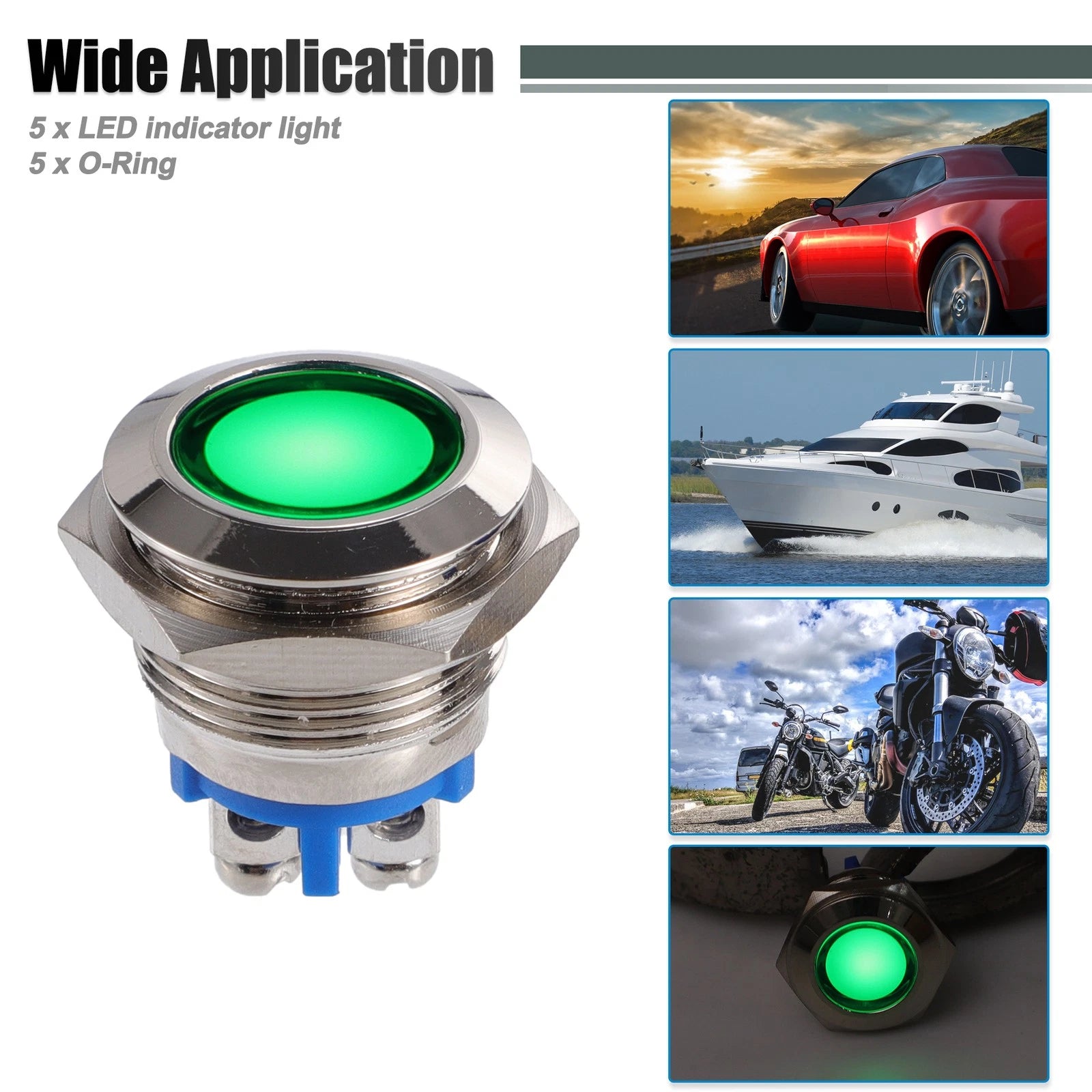 5Pcs 16mm LED Waterproof Pilot Indicator Light for Universal Vehicles