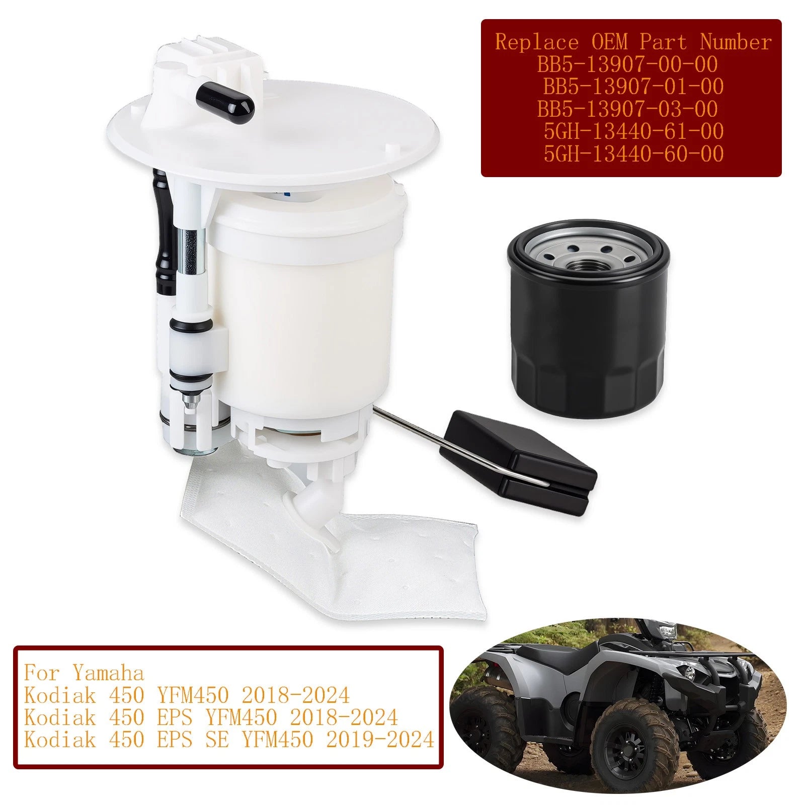 Fuel Pump Assembly & Oil Filter for Yamaha Kodiak 450 (2018–2024) BB5-13907-00-00