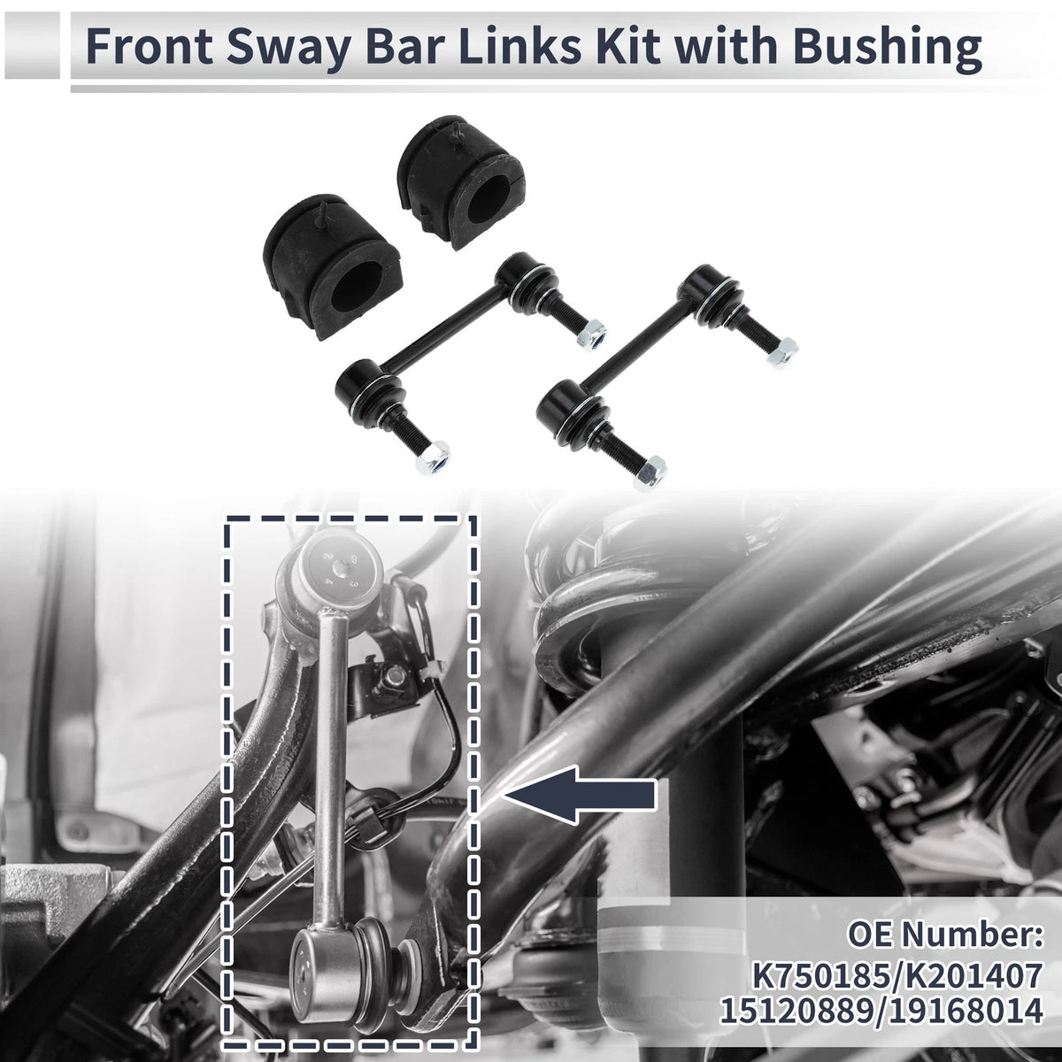 Set of 2 Front Stabilizer Bar Links with Bushings for Hummer H3 (2006–2010)