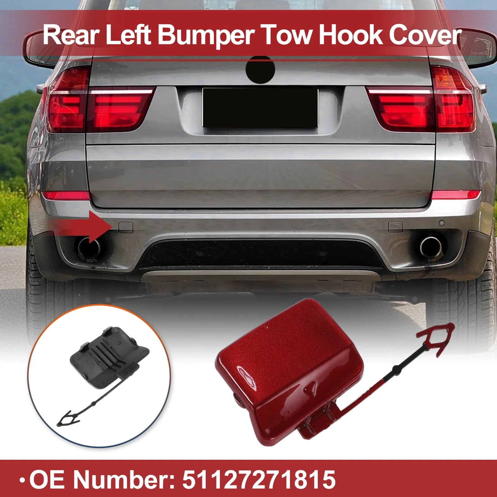 Tow Hook Cover Cap for BMW X5 E70 2011–2013 Front OEM Replacement Red