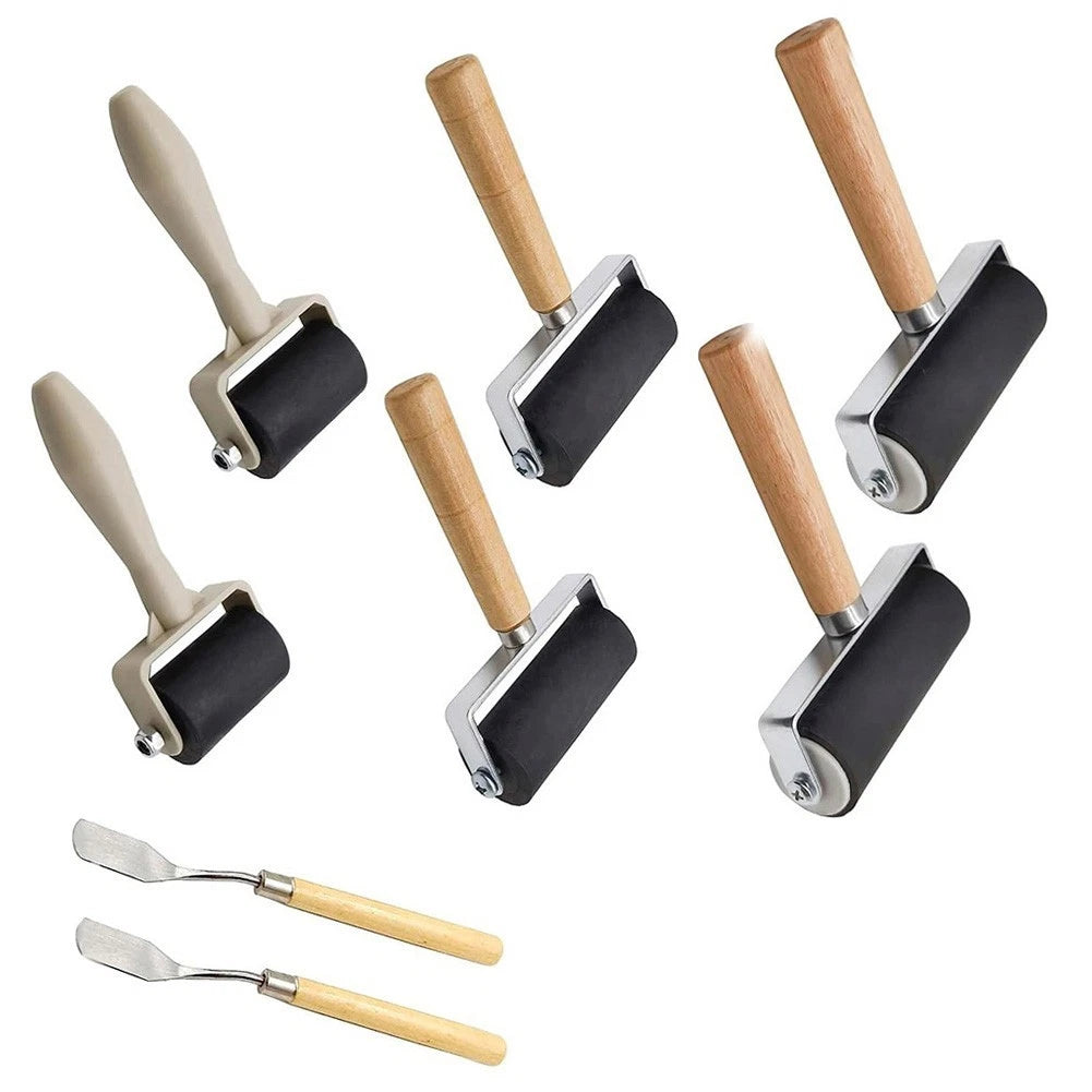 8 Piece Rubber Brayer Set for Studio Art Classroom and Home Use