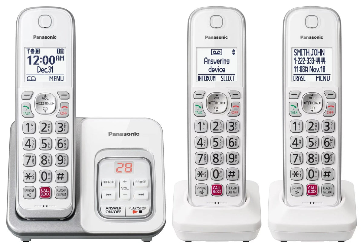 Panasonic 3 Handset DECT 6.0 Cordless Phone KX-TGD833W