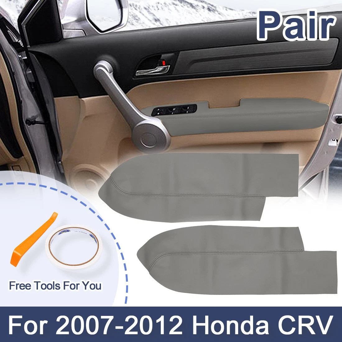 Front Door Armrest Cover Pair Synthetic Leather for Honda CR-V (2007–2012)