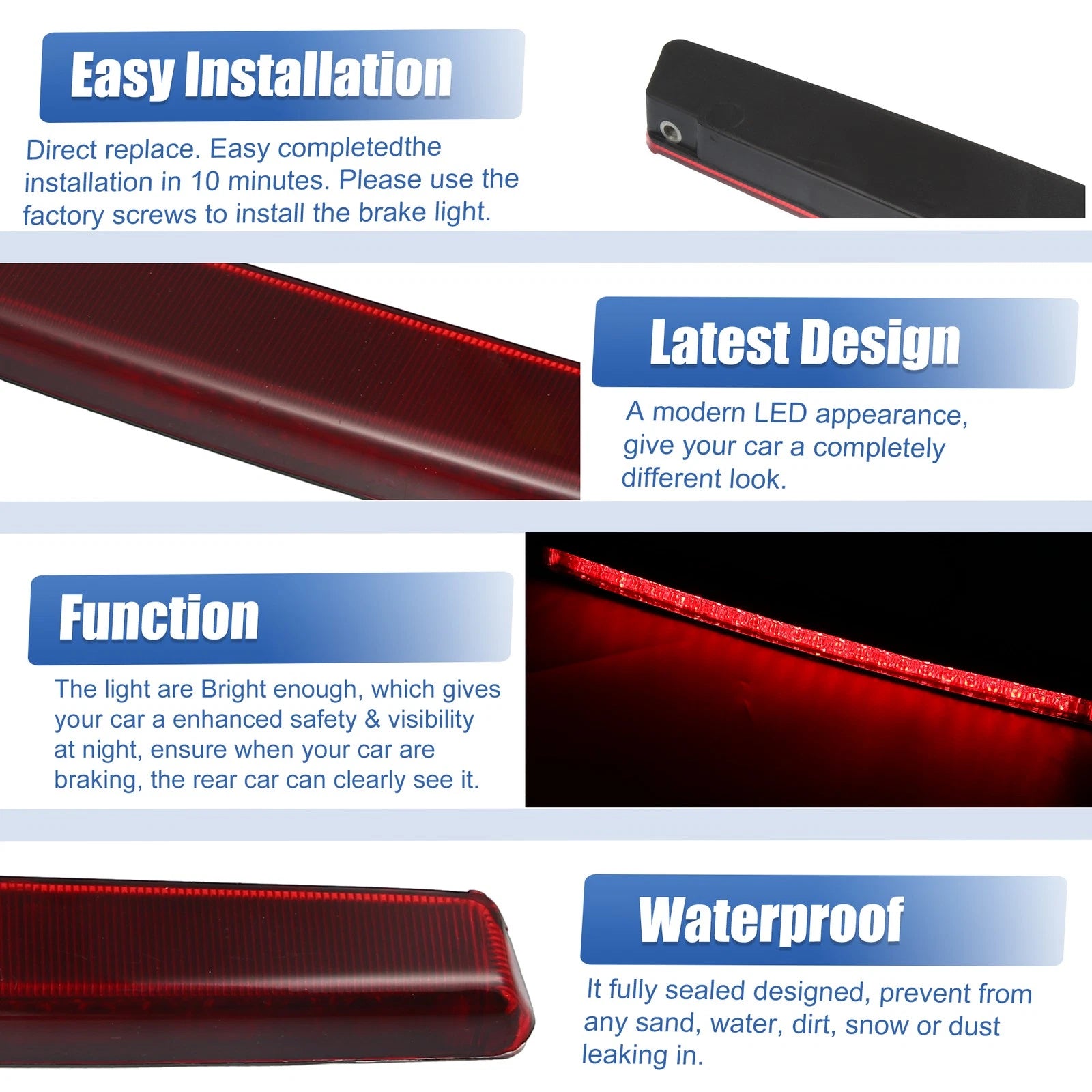 High Mount Rear Brake Stop Light Replacement for Volkswagen GTI (2015–2020)
