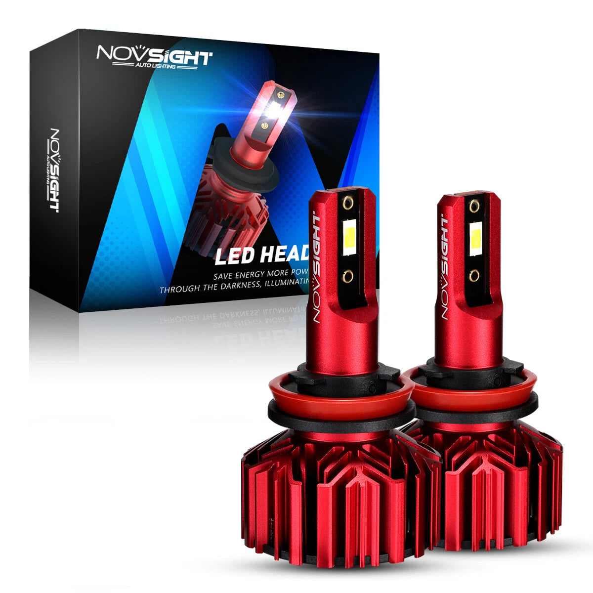 2X H11 H8 H9 LED Headlight Bulbs for NOVSIGHT (Hi/Lo Beam, 60W, 6000K)