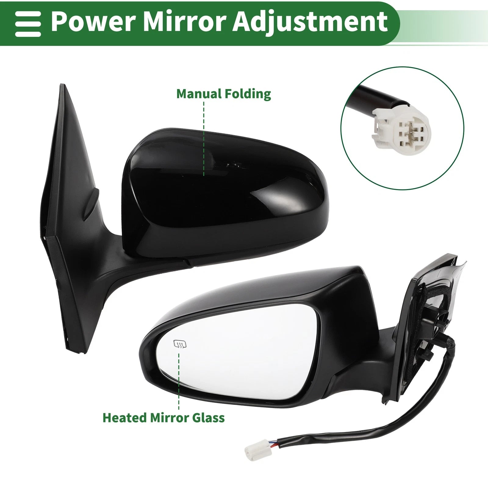 Left Door Mirror Replacement Manual Folding Gloss Black for Toyota Corolla (2014–2019)