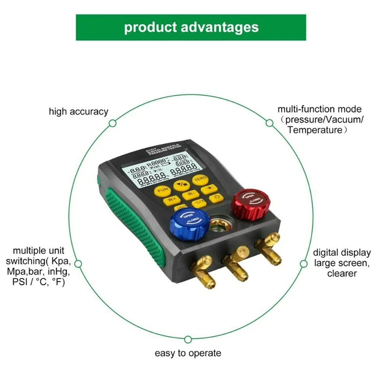 Air Conditioning Gauge Vacuum Tester for R134a R22 (Compatible with R12 R502)