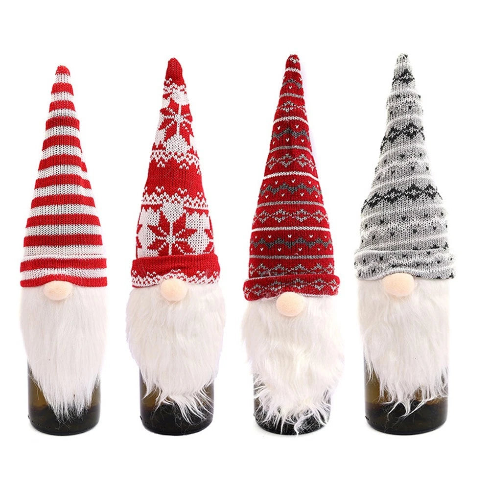 Set of 4 Wine Bottle Covers with Christmas Gnome Design for Parties