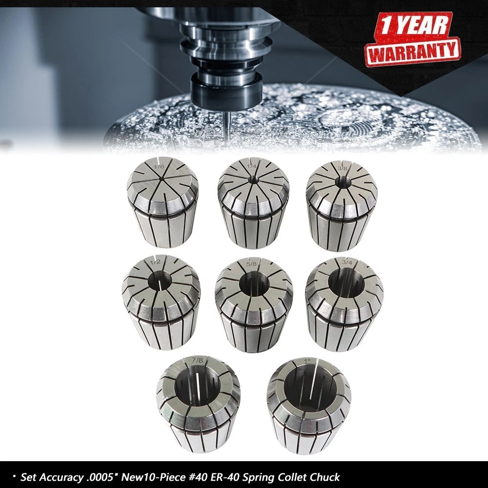 10-Piece #40 ER-40 Spring Collet Chuck for Precision Machining