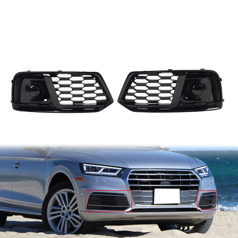Set of 2 Glossy Black Front Bumper Fog Light Grille Covers for Audi Q5 (2018–2020)
