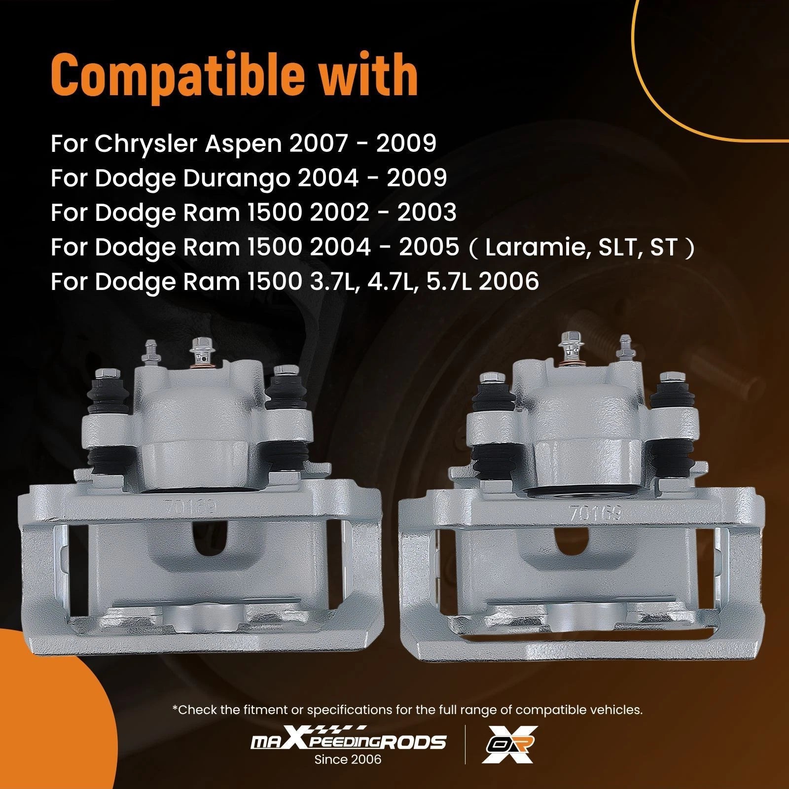 Disc Brake Caliper Pair for Dodge Ram 1500 (2004–2005) Left Right
