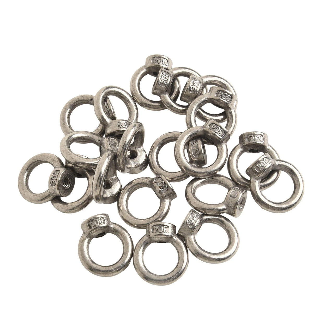 Set of 20 M6 Stainless Steel Eye Nuts for Installation Ease