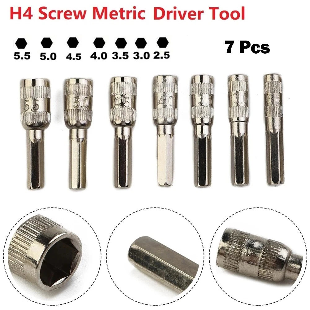 Set of 7 Hex Socket Hex Shank Driver 6 Point H4 (3/25")