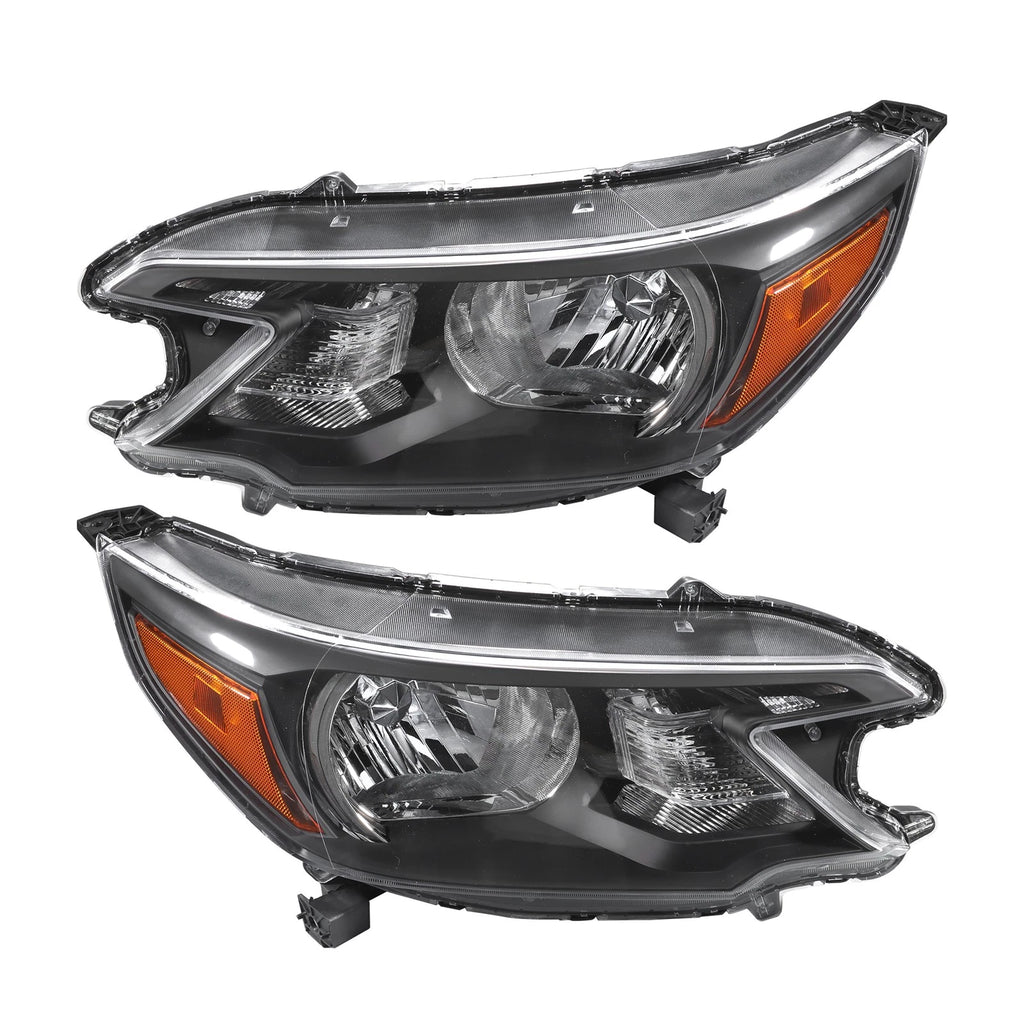 Set of 2 Black Halogen Headlight Assemblies for Honda CR-V (2012–2014)