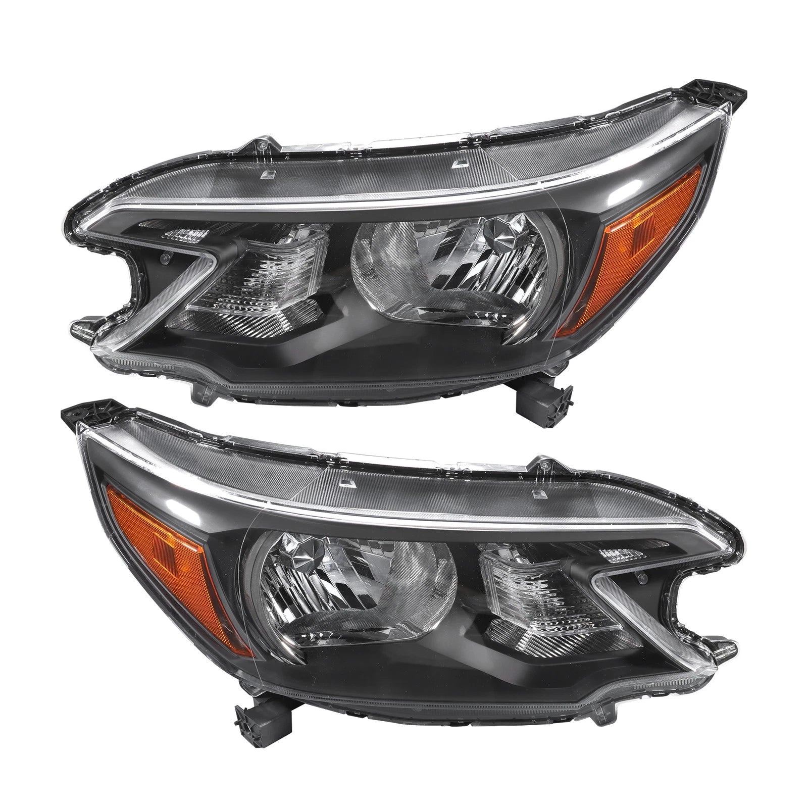 Set of 2 Black Halogen Headlight Assemblies for Honda CR-V (2012–2014)