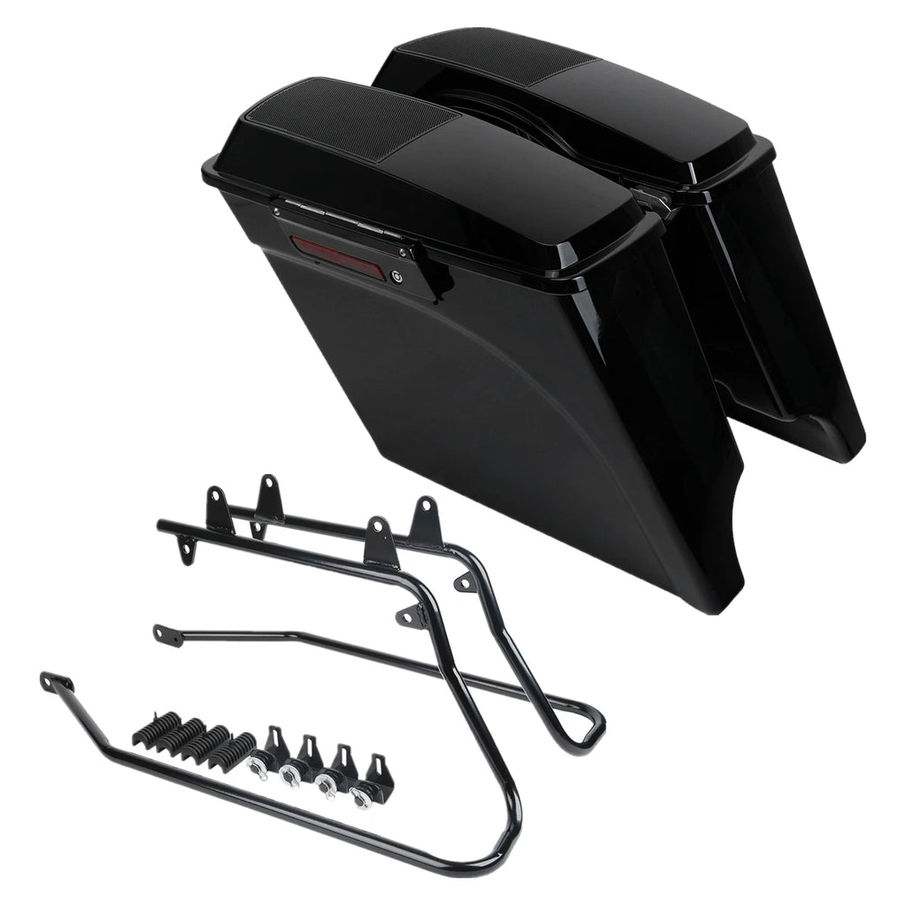 Black 5" Extended Saddlebag 6x9" Speaker Lids & Bracket for Harley Softail (1984–2017)