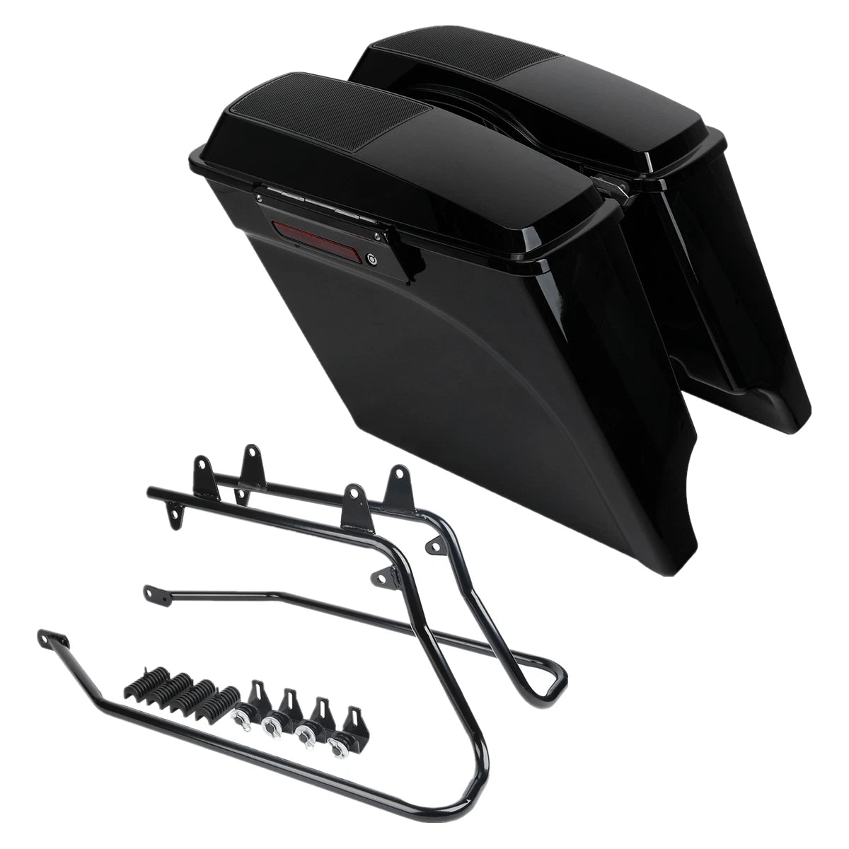 Black 5" Extended Saddlebag 6x9" Speaker Lids & Bracket for Harley Softail (1984–2017)