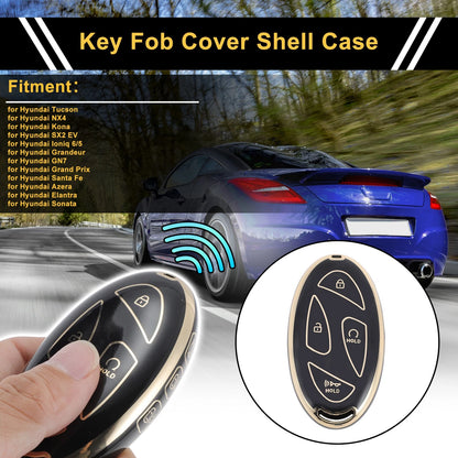 Car Key Case Black Gold Tone Replacement for Hyundai Tucson Kona Ioniq (2021–2025)