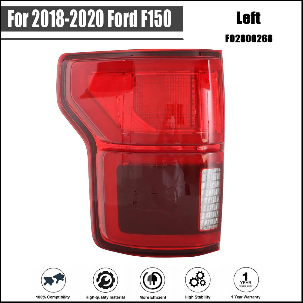 Left Driver Side Tail Light for Ford F150 (2018–2020) LED, Chrome, Blind Spot