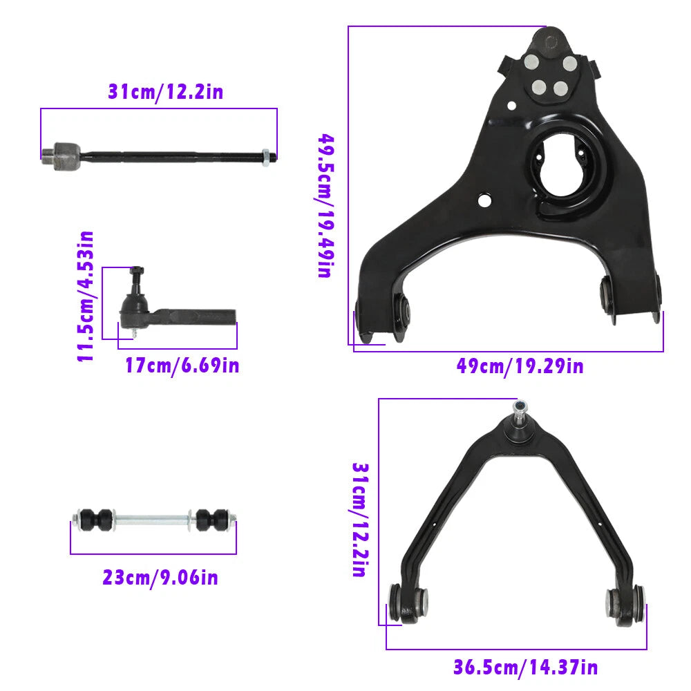 10PCS Front Control Arms Sway Bars Tie Rods Kit for Chevy Silverado 1500 (2007–2018)