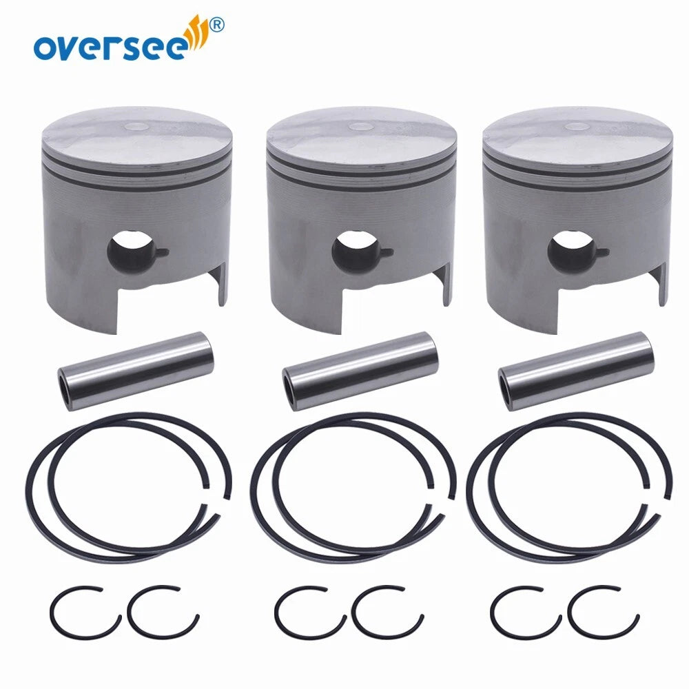 3Pcs Piston Kit 688-11636 + Ring 688-11605 For Yamaha Outboard 75-90HP (1975–1985)