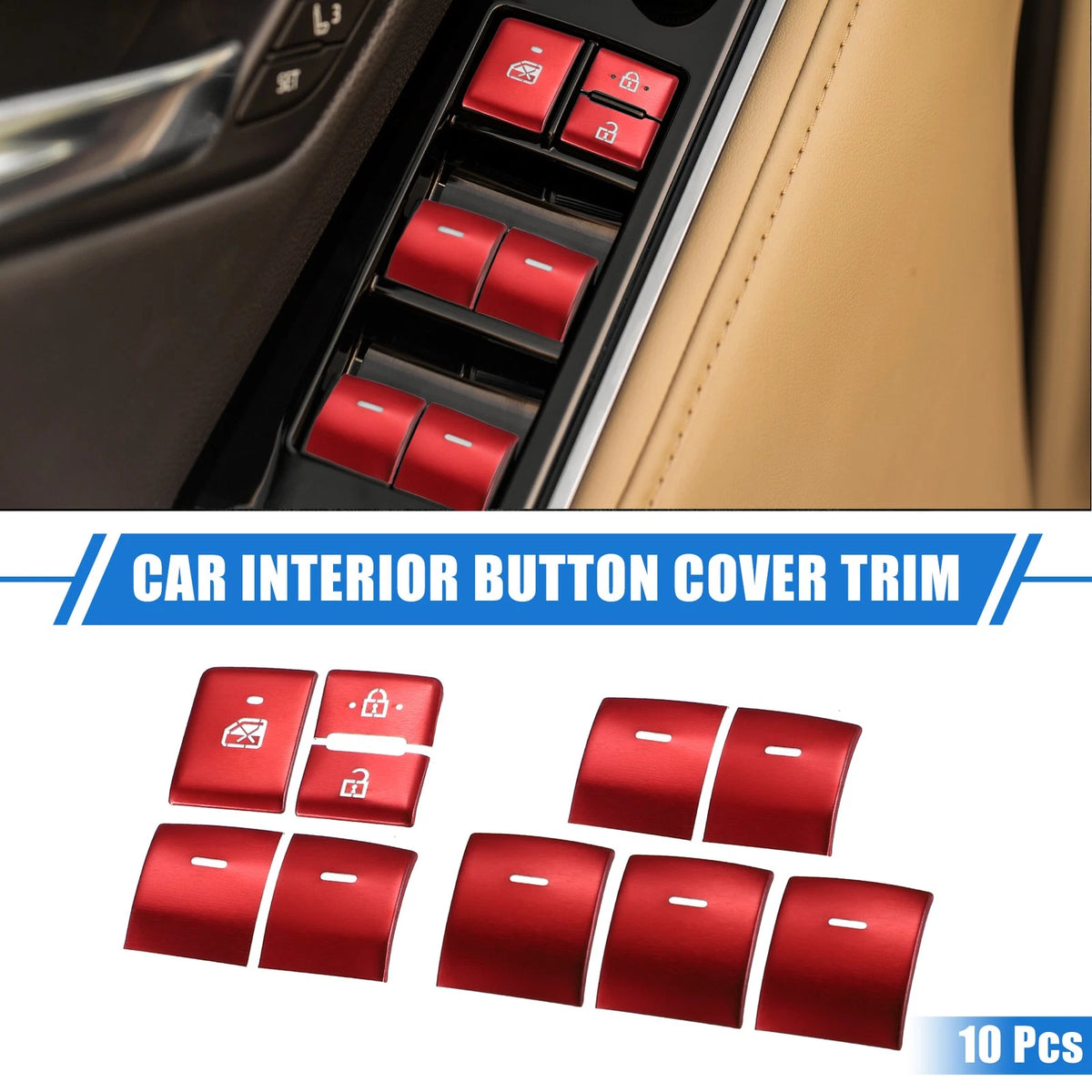 Car Window Switch Button Cover Trims Kit for Toyota Highlander (2020–2022) Red