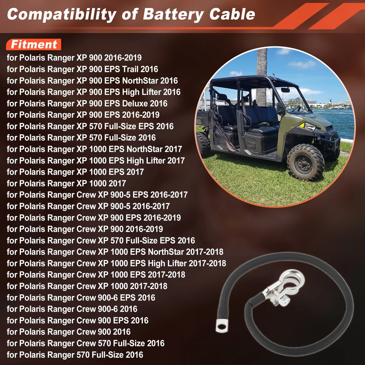 Battery to Ground Cable for Polaris Ranger XP 900 570 1000 (Replace 4015435)