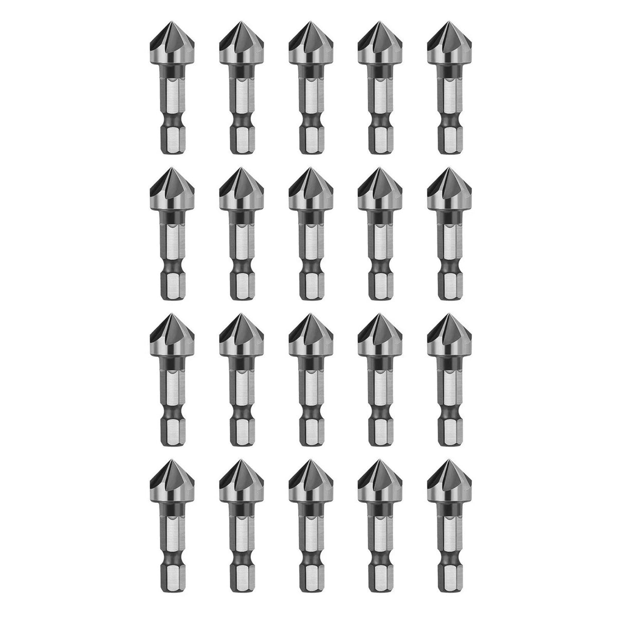 20PCS 6-Flute Countersink Cutter 90 Degree 1/4" Hex Shank for Aluminum Plastic