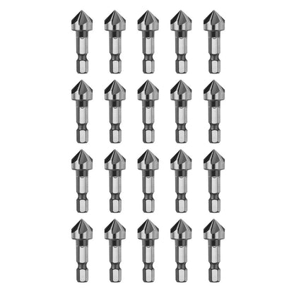 20PCS 6-Flute Countersink Cutter 90 Degree 1/4" Hex Shank for Aluminum Plastic