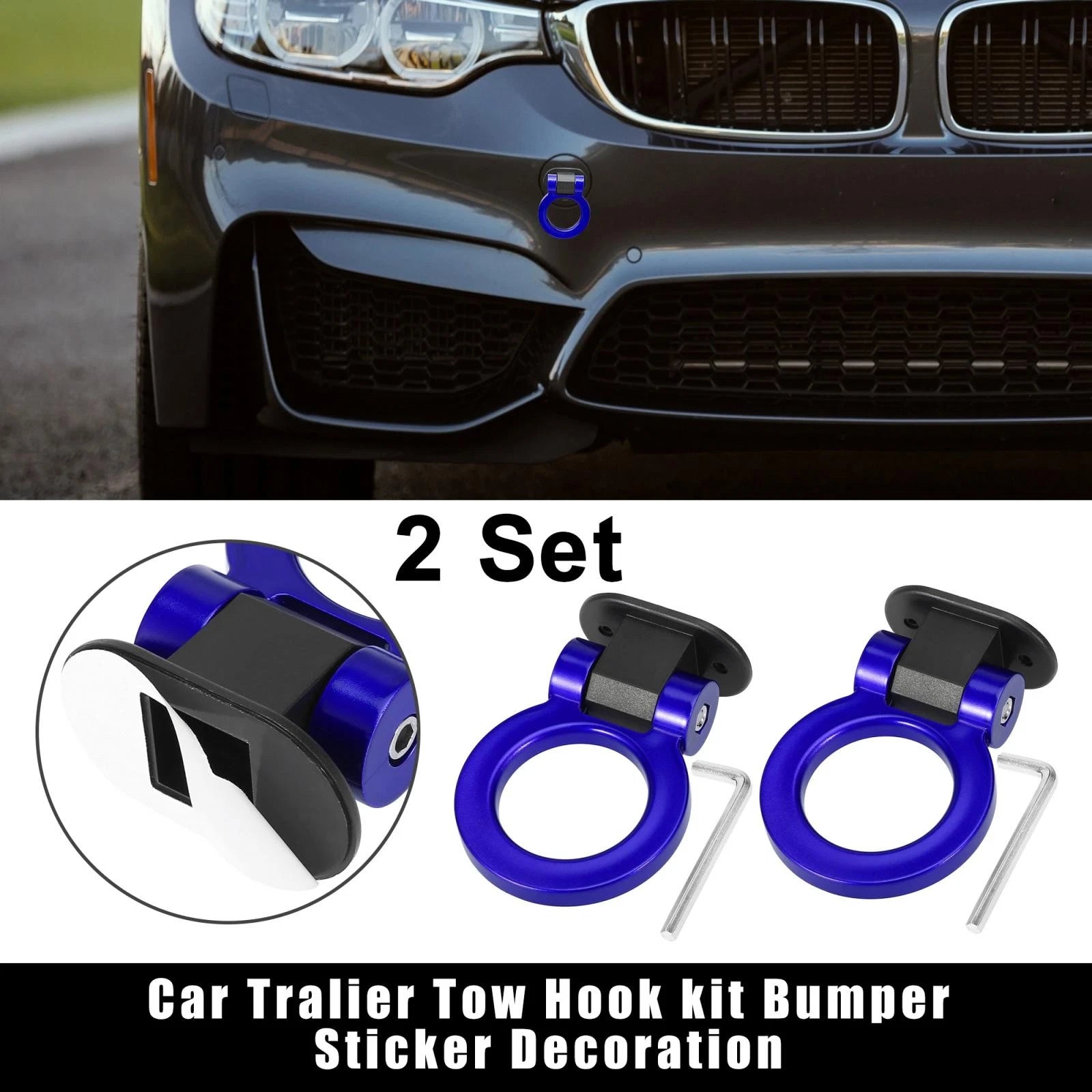 Tow Hook Decor Blue Ring Set for Universal Car Bumper Trailer (Universal)