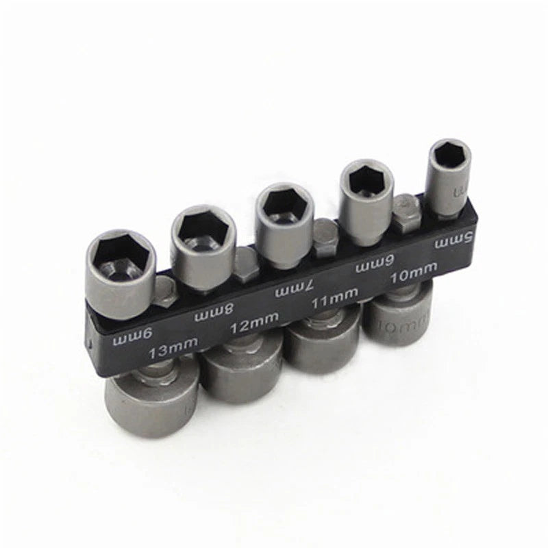 Power Nut Driver Drill Bit Set for Metric Sockets (5-13mm) 1/4" Hex Shank