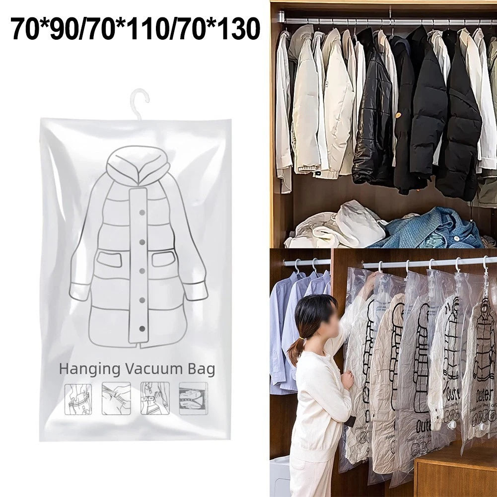 2X Hanging Vacuum Storage Bags with Double Zipper Seal for Clothes
