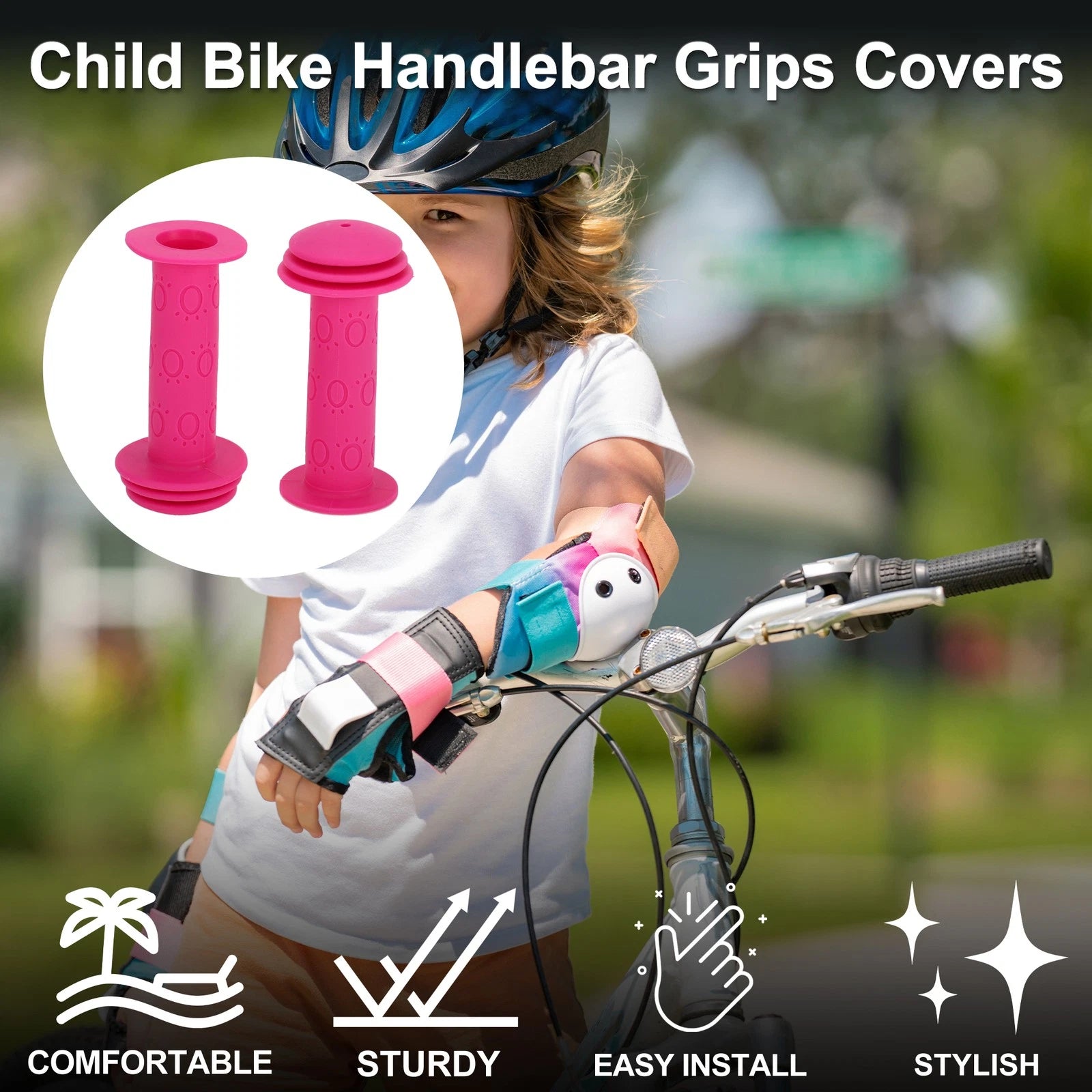 Child Bike Handlebar Grip Cover 105mm Soft MTB End Grips Protector Pink