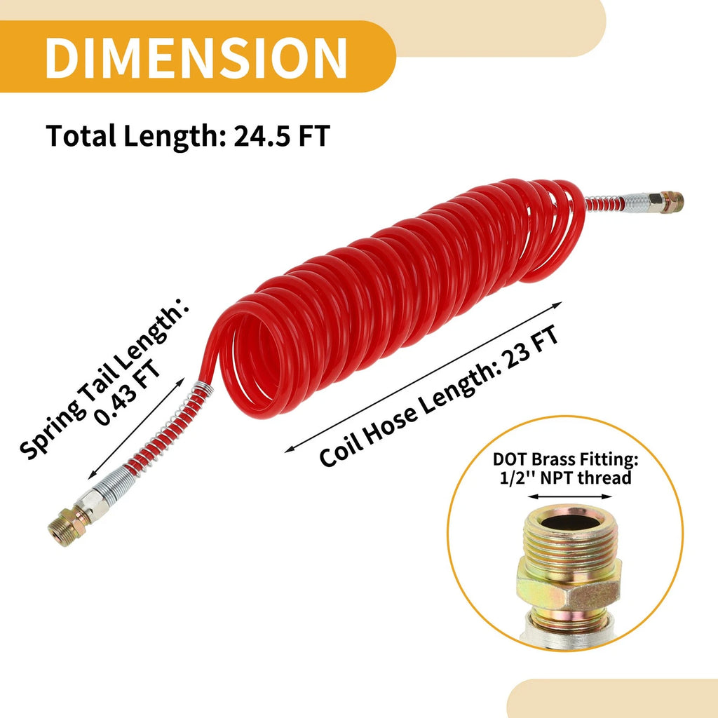 Air Brake Hose for Coiled Short Tail Line (24.5FT)