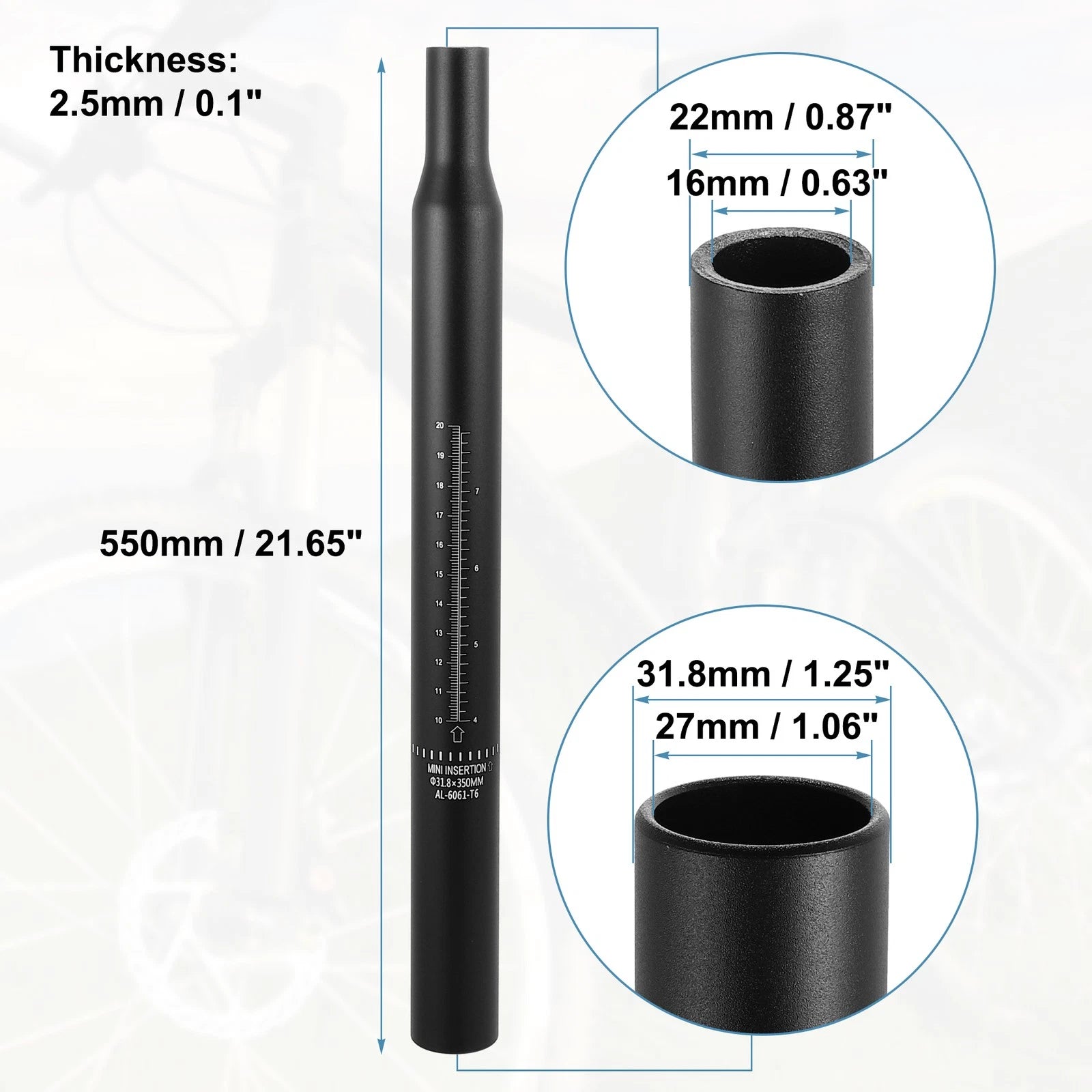 Bicycle Seat Post Aluminum Alloy Replacement with Scale for Universal Fit (31.8–550mm)
