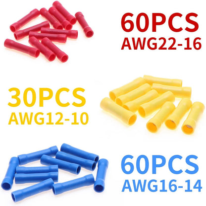 150PCS Insulated Straight Butt Wire Connectors Crimp Terminals