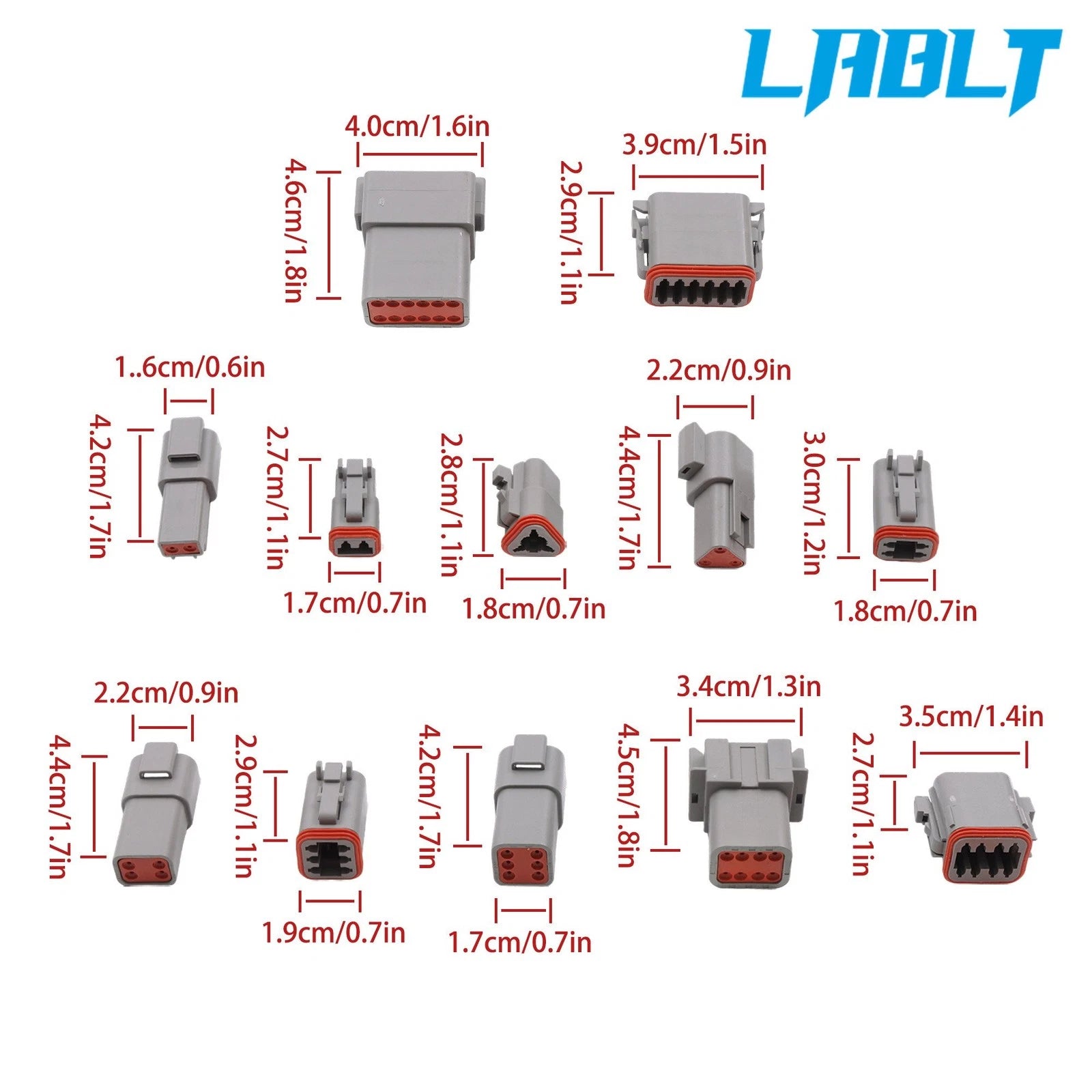 2X DT Connector Kits 2-12 Pin for LABLT (PA66 Nylon, Solid Contacts)