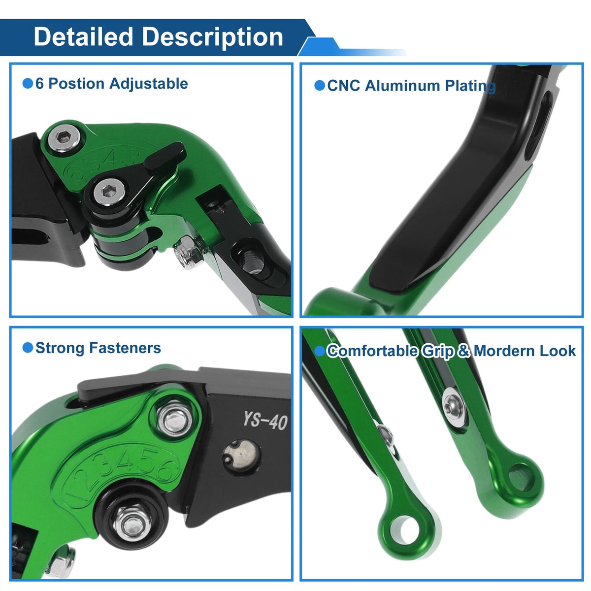 Adjustable Brake Clutch Levers for Honda CBR600RR (2007–2016) Green Black