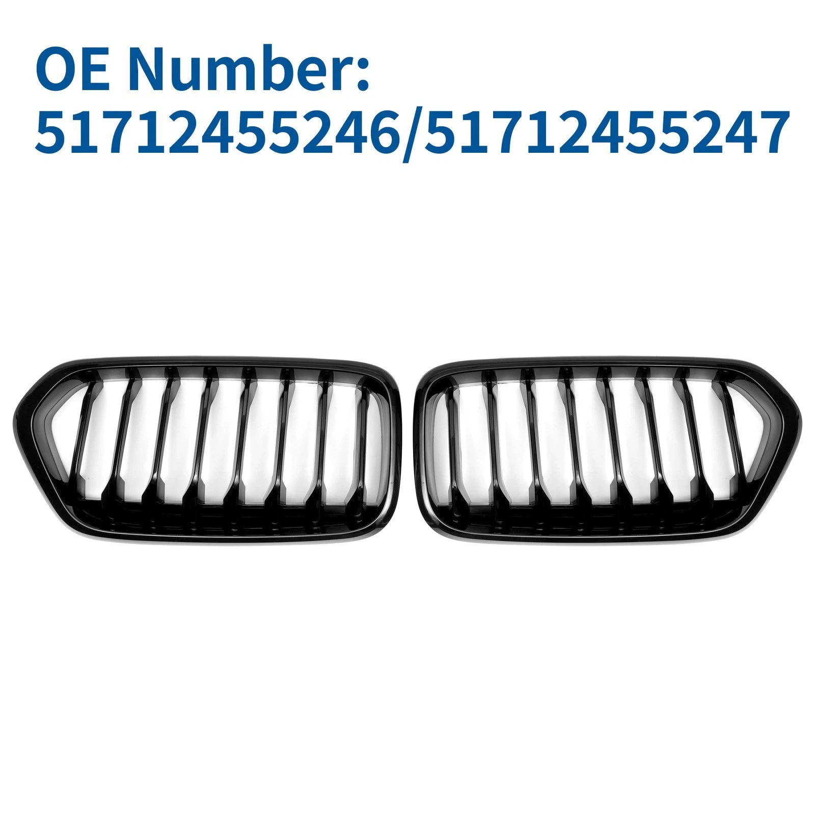 Pair Front Upper Bumper Grille Grill for BMW X2 F39 (2017–2023) Gloss Black