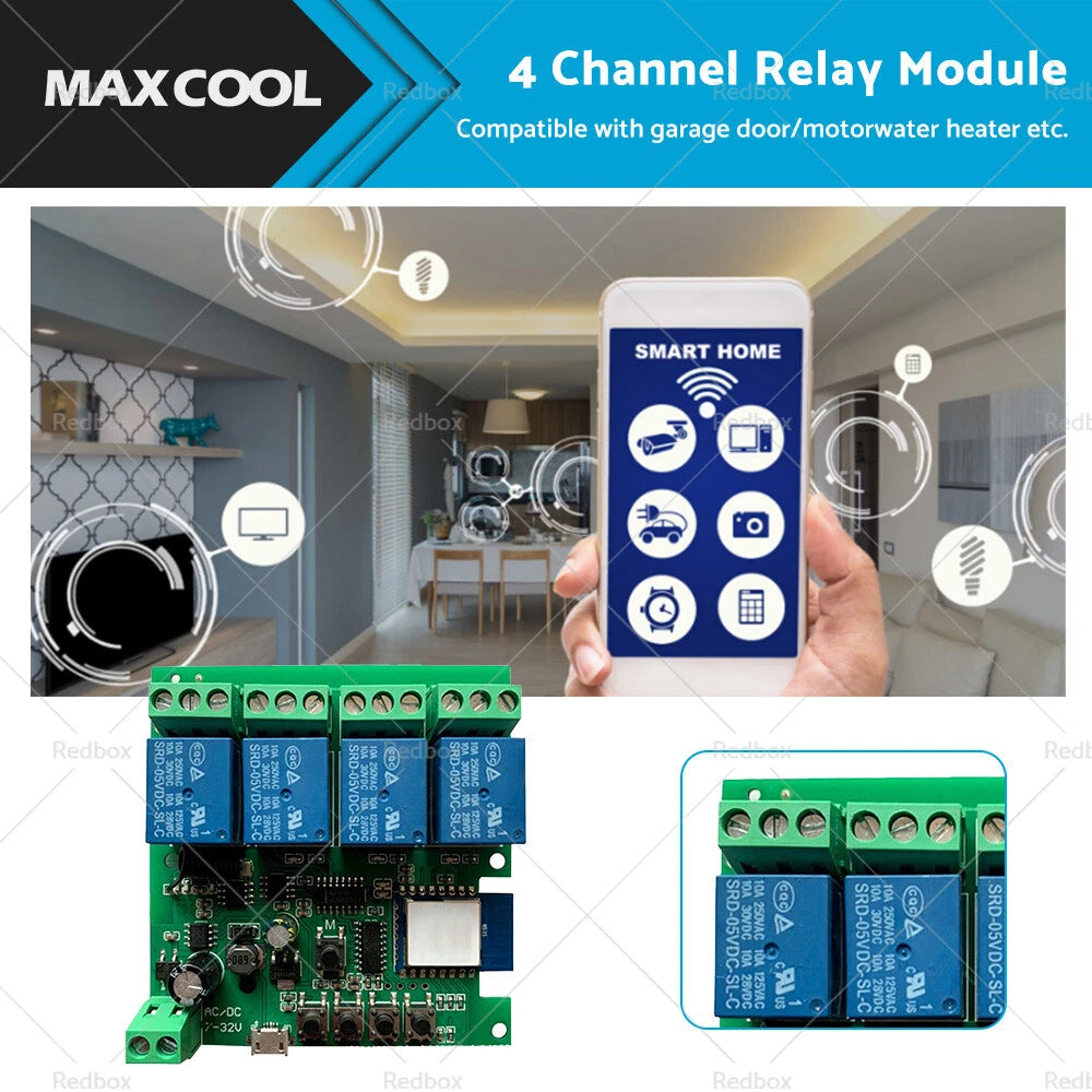 4 Channel Relay Module for ESP32 WROOM (5V 7-32V)