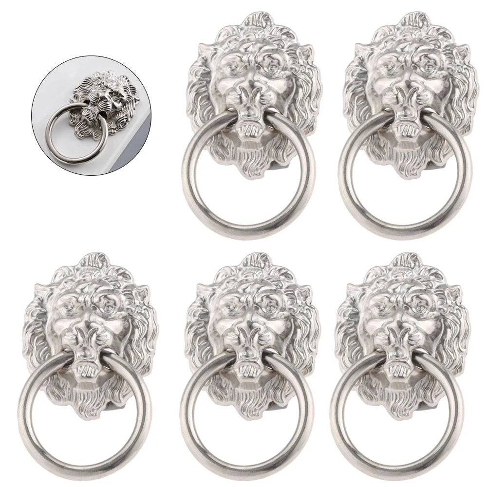 5X Silver Lion Head Door Pull Handle Knob for Cabinet Drawer