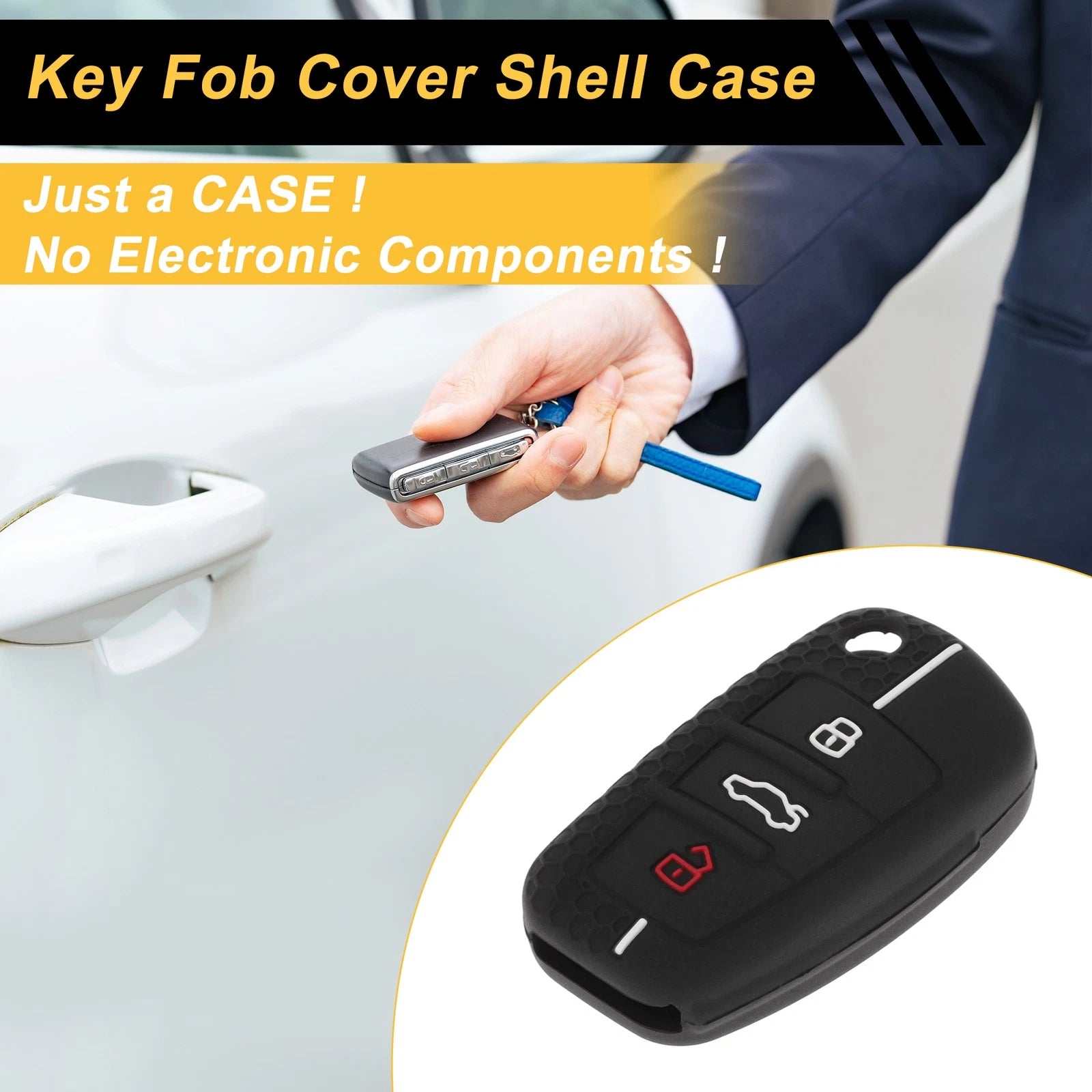 Car Key Case for Audi A1 (2010–2018) - Black White Line, 3 Buttons