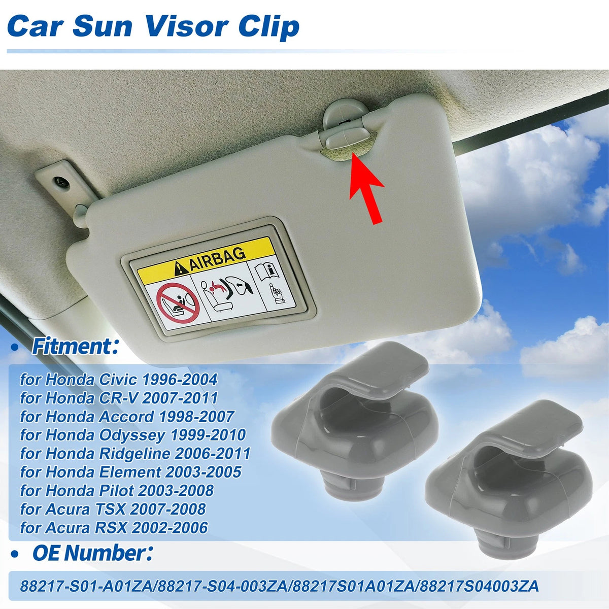 Sun Visor Clip for Honda Civic (1996–2004) Gray No. 88217-S01-A, 88217-S04