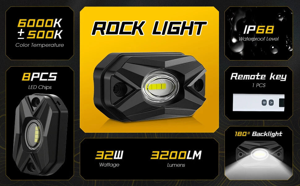 2X LED Rock Lights with Remote Control for Trucks SUV ATV UTV Golf