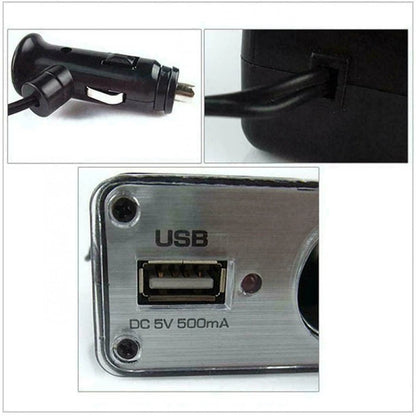 12V Car Power Splitter with Triple Socket and USB Output for Compact Vehicles